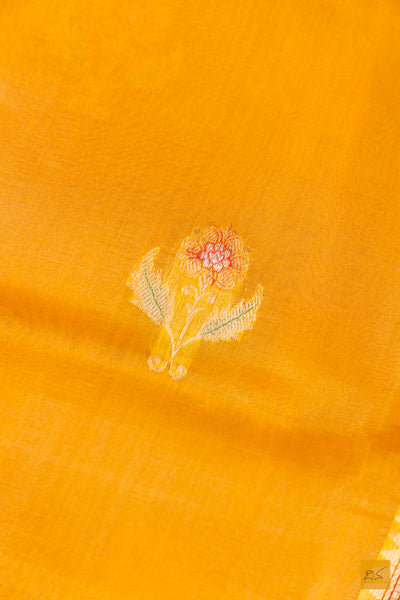 Mango Yellow Banarasi Organza Handwoven Saree