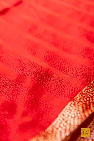 Punyakeerthi- Red Banarasi Satin Silk Handwoven Saree