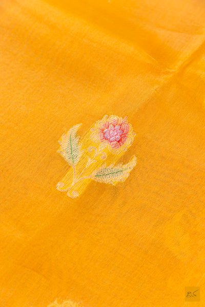 Mango Yellow Banarasi Organza Handwoven Saree