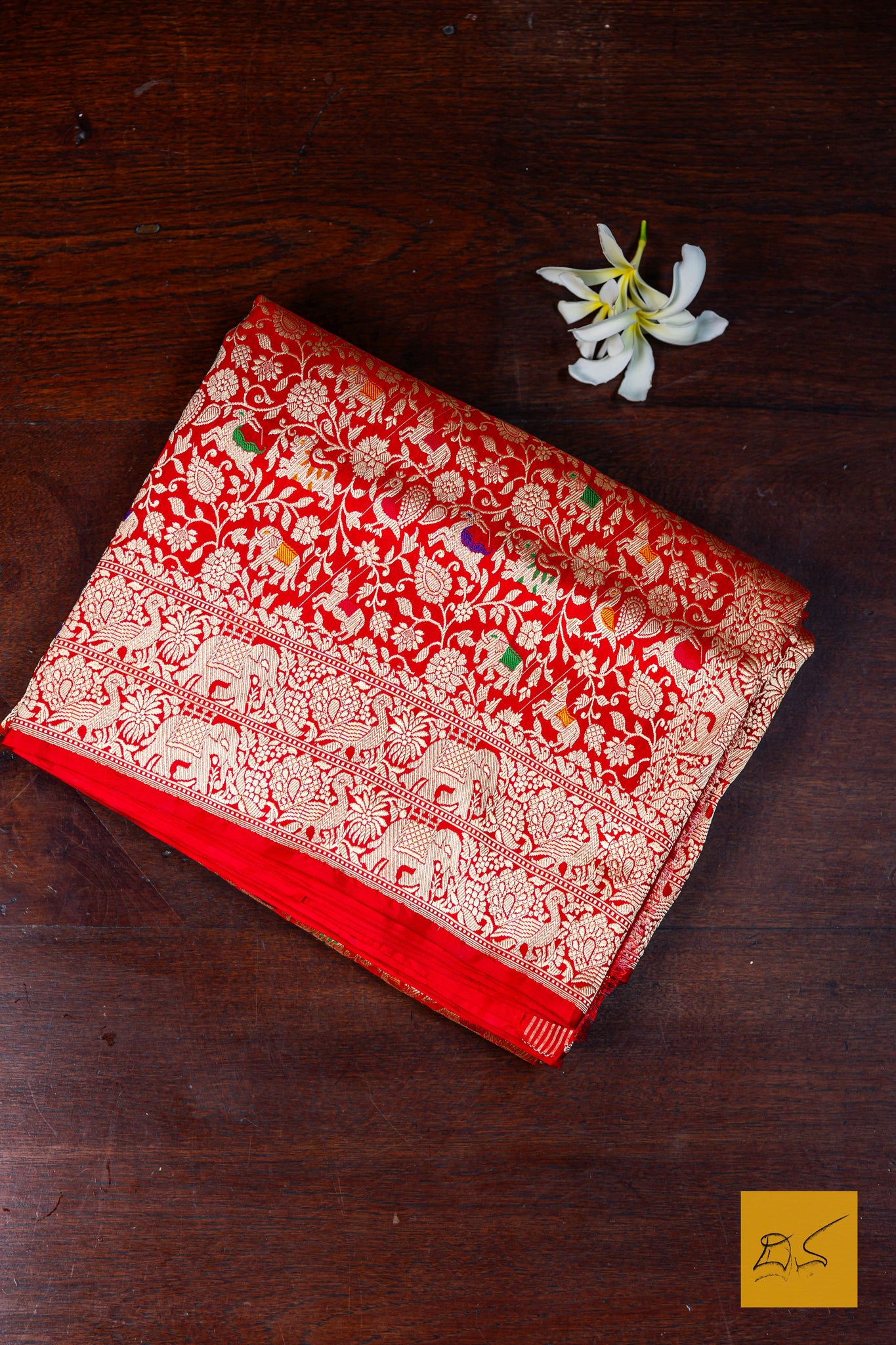 Bhargavi- Red Shikargah Banarasi Katan Silk Handwoven Saree