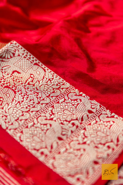 Bhargavi- Red Shikargah Banarasi Katan Silk Handwoven Saree
