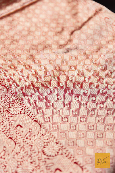 Bhargavi- Red Shikargah Banarasi Katan Silk Handwoven Saree