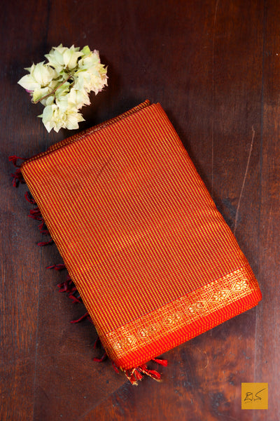 Meenakshi- Yellow-Red Maheshwari Garbh Reshmi Handwoven Saree