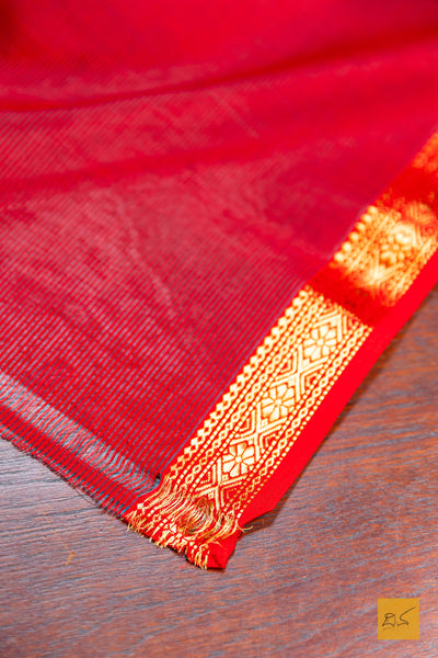 Meenakshi- Yellow-Red Maheshwari Garbh Reshmi Handwoven Saree