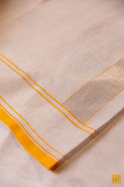 Neelakshi- White Banarasi Pure Cotton Handwoven Saree