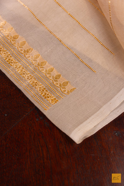 Off White Banarasi Organza Handwoven Saree