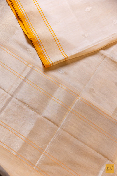 Neelakshi- White Banarasi Pure Cotton Handwoven Saree