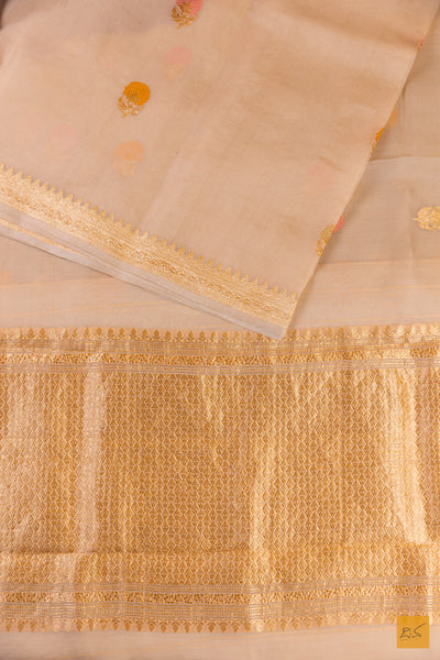 Off White Banarasi Organza Handwoven Saree