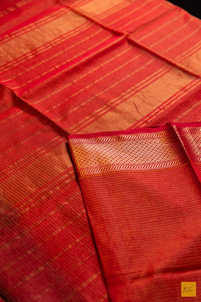 Sharada- Red Tissue Maheshwari Silk Cotton Handwoven Saree