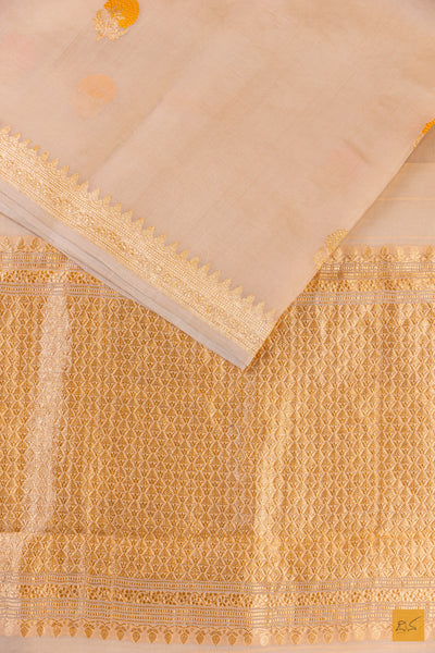 Off White Banarasi Organza Handwoven Saree