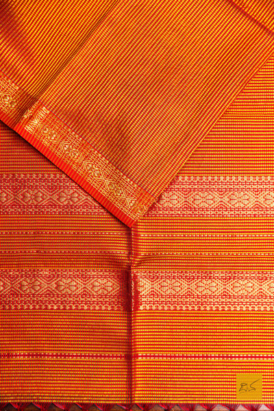 Meenakshi- Yellow-Red Maheshwari Garbh Reshmi Handwoven Saree