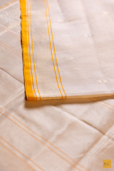 Neelakshi- White Banarasi Pure Cotton Handwoven Saree