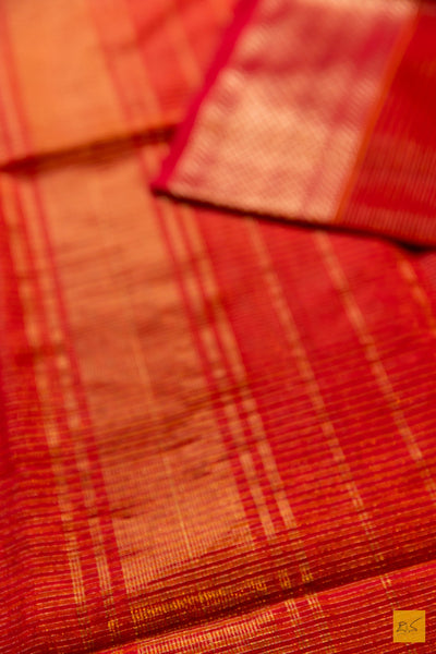 Sharada- Red Tissue Maheshwari Silk Cotton Handwoven Saree