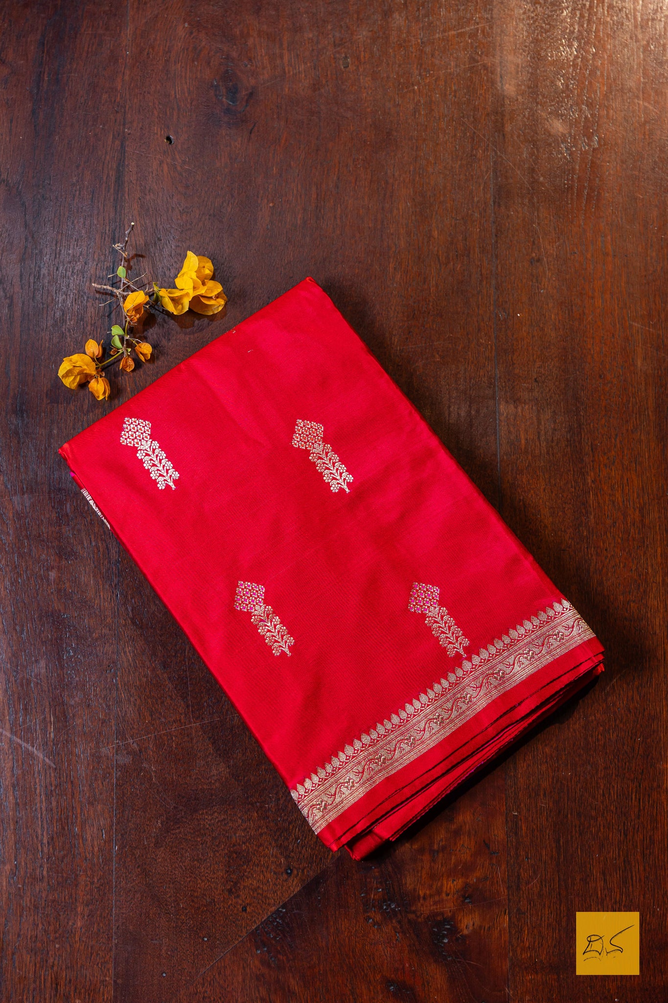 Pulomaja- Red Banarasi Satin Silk Handwoven Saree