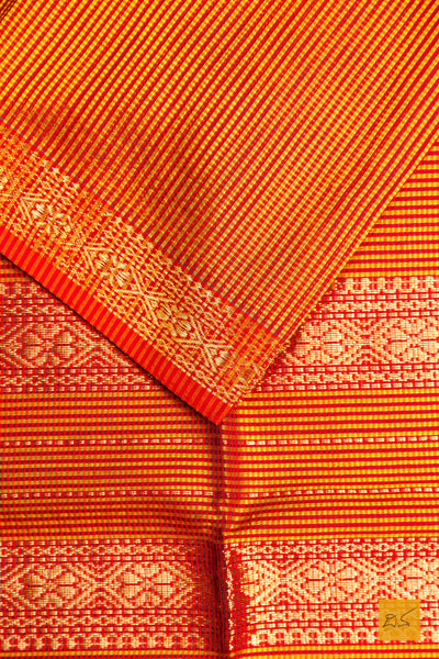 Meenakshi- Yellow-Red Maheshwari Garbh Reshmi Handwoven Saree