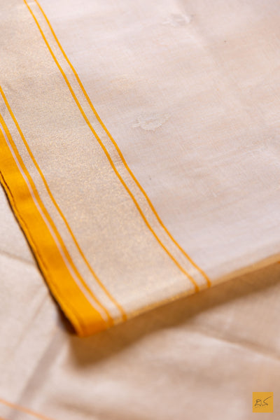 Neelakshi- White Banarasi Pure Cotton Handwoven Saree