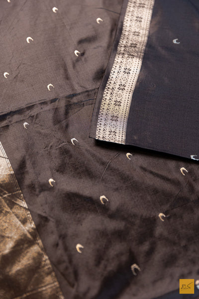 Chandrakala- Black Maheshwari Mulberry Silk Handwoven Saree