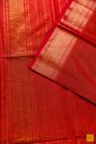 Sharada- Red Tissue Maheshwari Silk Cotton Handwoven Saree