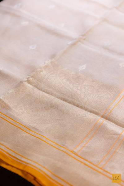 Neelakshi- White Banarasi Pure Cotton Handwoven Saree