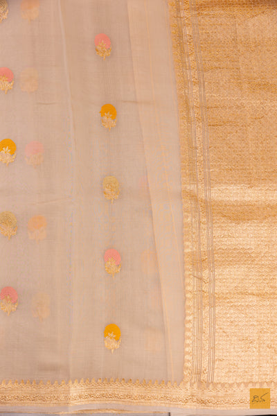 Off White Banarasi Organza Handwoven Saree