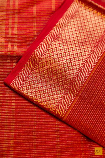 Sharada- Red Tissue Maheshwari Silk Cotton Handwoven Saree