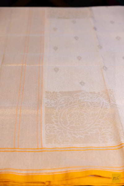 Neelakshi- White Banarasi Pure Cotton Handwoven Saree