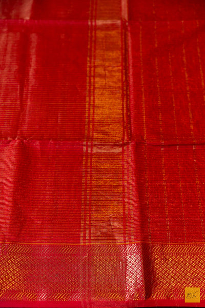 Sharada- Red Tissue Maheshwari Silk Cotton Handwoven Saree