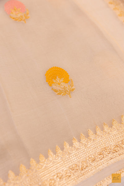 Off White Banarasi Organza Handwoven Saree