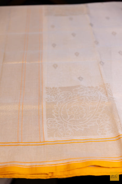 Neelakshi- White Banarasi Pure Cotton Handwoven Saree