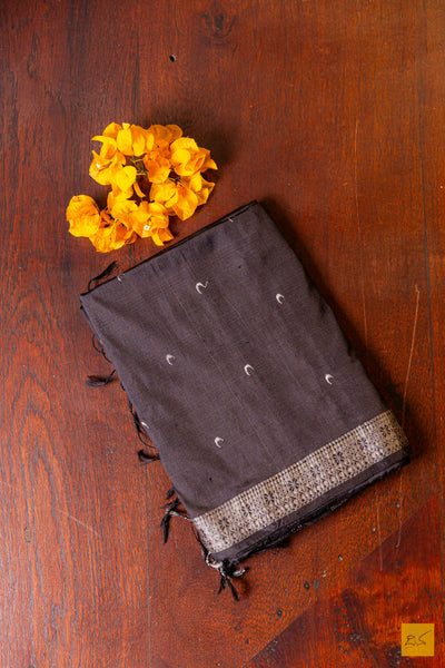 Chandrakala- Black Maheshwari Mulberry Silk Handwoven Saree