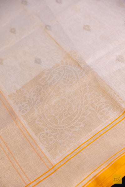 Neelakshi- White Banarasi Pure Cotton Handwoven Saree