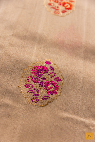 Vasudha- Off White Banarasi Tusser Silk Handwoven Saree