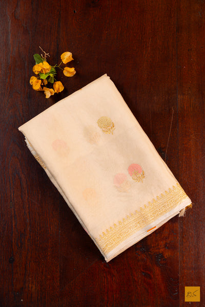 Off White Banarasi Organza Handwoven Saree