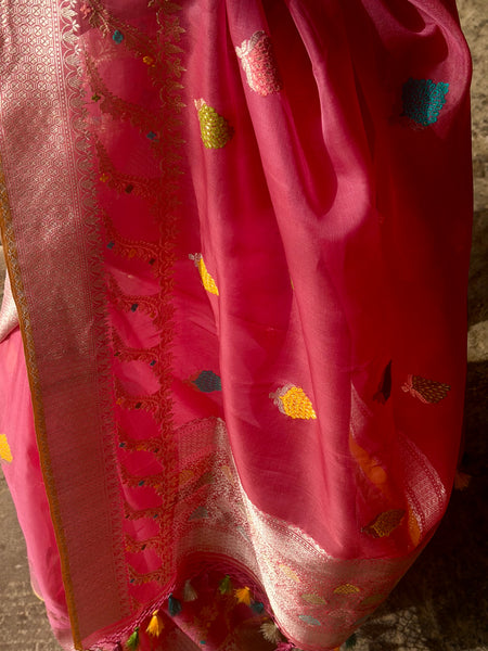 Nishpanka - Pink Banarasi Kora Silk Organza Handwoven saree