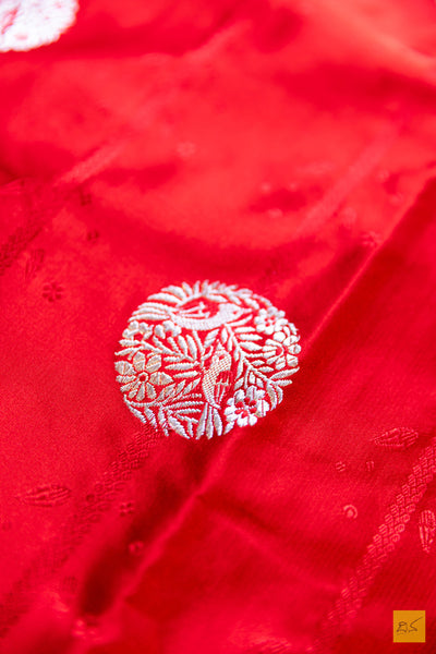 Pooja- Red Banarasi Satin Silk Handwoven Saree
