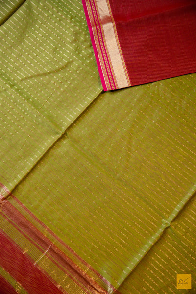 Mahalakshmi- Red Maheshwari Silk Cotton Handwoven Saree