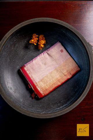 Vasudha- Pink Red Maheshwari Tissue Handwoven Saree