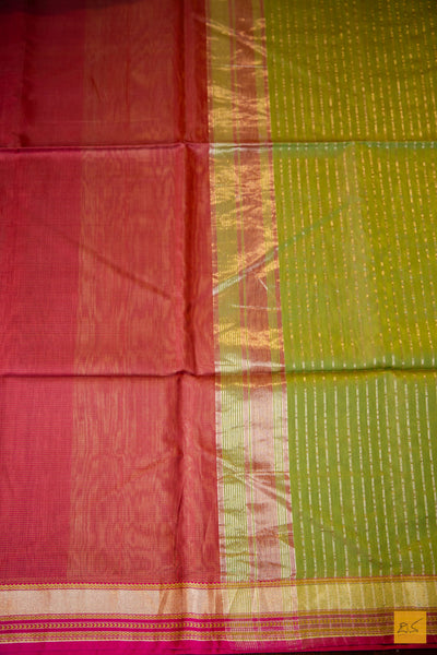 Mahalakshmi- Red Maheshwari Silk Cotton Handwoven Saree