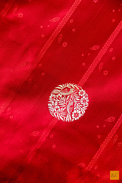 Pooja- Red Banarasi Satin Silk Handwoven Saree