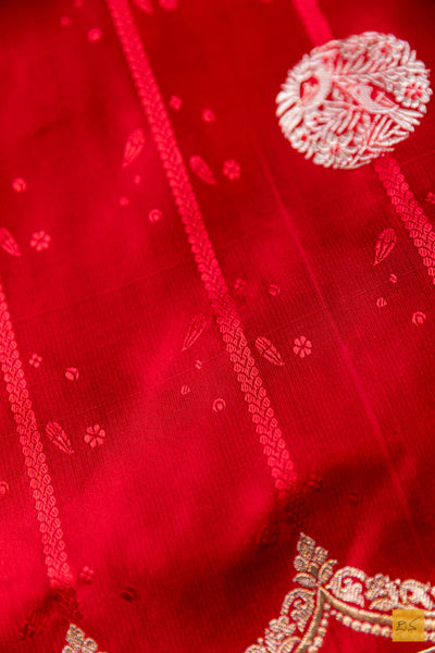 Pooja- Red Banarasi Satin Silk Handwoven Saree