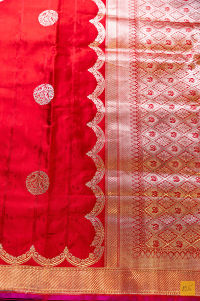 Pooja- Red Banarasi Satin Silk Handwoven Saree