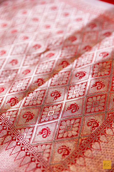 Pooja- Red Banarasi Satin Silk Handwoven Saree