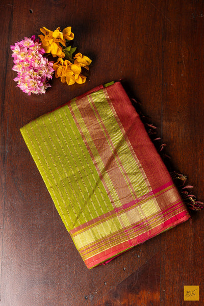 Mahalakshmi- Red Maheshwari Silk Cotton Handwoven Saree