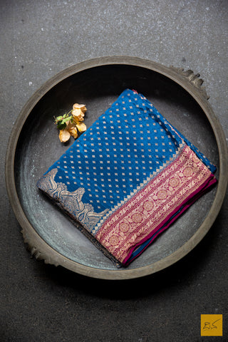 Blue-Pink Banarasi Chiffon Saree