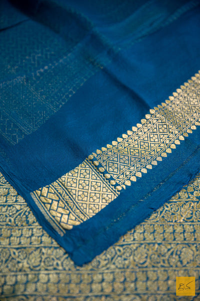 Peacock Blue Brocade Banarasi Georgette Saree