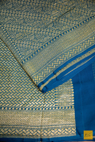 Peacock Blue Brocade Banarasi Georgette Saree