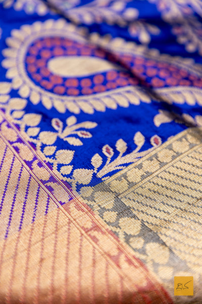 Royal Blue and Off White Banarasi Silk Handwoven Saree