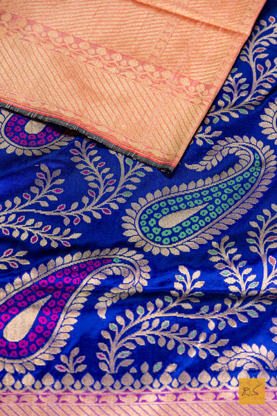 Royal Blue and Off White Banarasi Silk Handwoven Saree