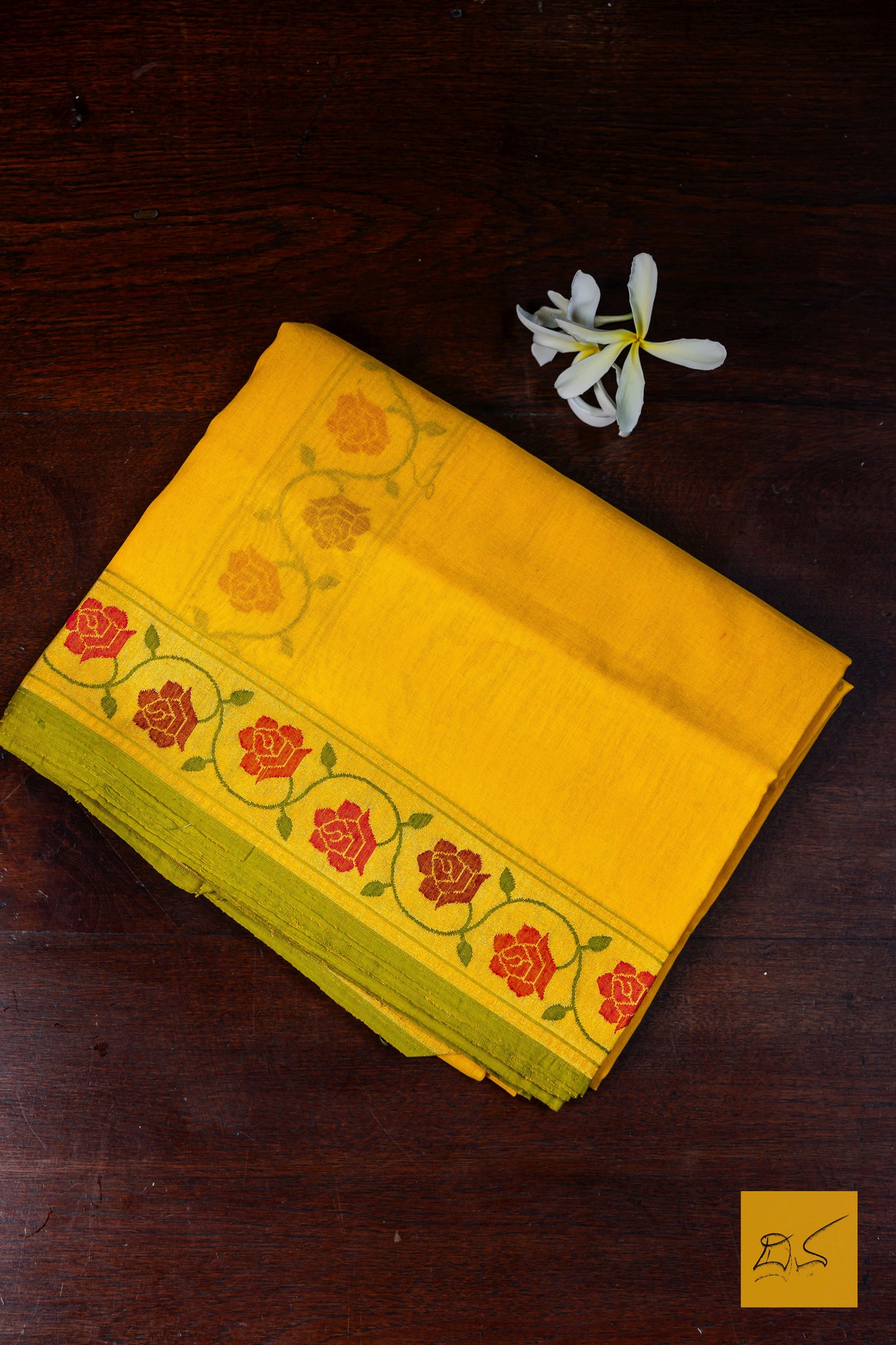 Kathyaini- Yellow Banarasi Jamdani Cotton Handwoven Saree