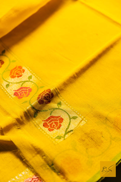 Kathyaini- Yellow Banarasi Jamdani Cotton Handwoven Saree